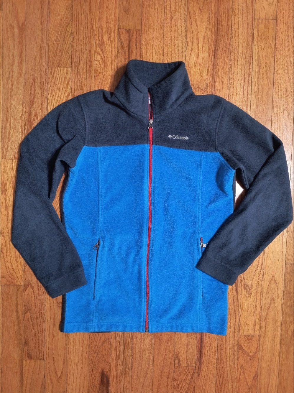 3/$10⭐Columbia Fleece Zip Sweatshirt, Youth Large 14/16, 2 Toned Blue/Red Zipper